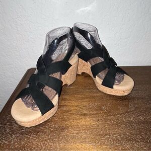 Clarks Collection Self-Attached Sling Back Cork Platform Wedge Sandal Shoes
